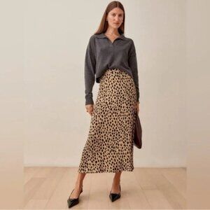 NEW Reformation Bea Midi  Skirt in Leopard Animal Print | Brown/Tan - size 2
